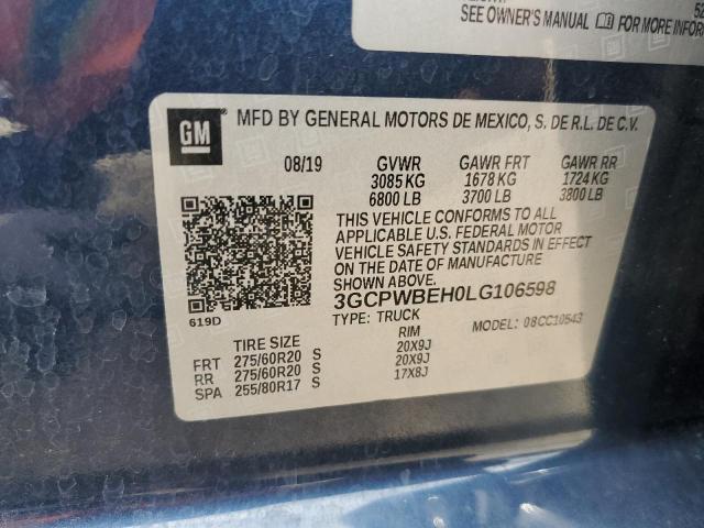 3GCPWBEH0LG106598 - 2020 CHEVROLET SILVERADO C1500 CUSTOM BLUE photo 12