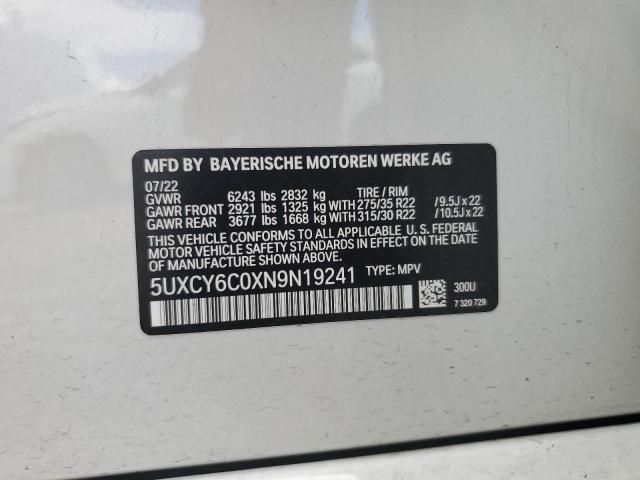 5UXCY6C0XN9N19241 - 2022 BMW X6 XDRIVE40I WHITE photo 13