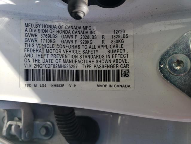 2HGFC2F82MH525297 - 2021 HONDA CIVIC SPORT 白色 照片 12