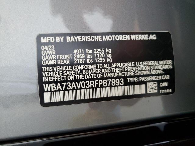 WBA73AV03RFP87893 - 2024 BMW 430XI GRAN COUPE GRAY photo 12