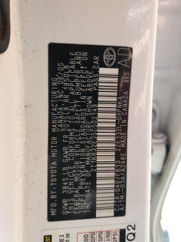 2T1KR32E35C502149 - 2005 TOYOTA COROLLA MA XR WHITE photo 12