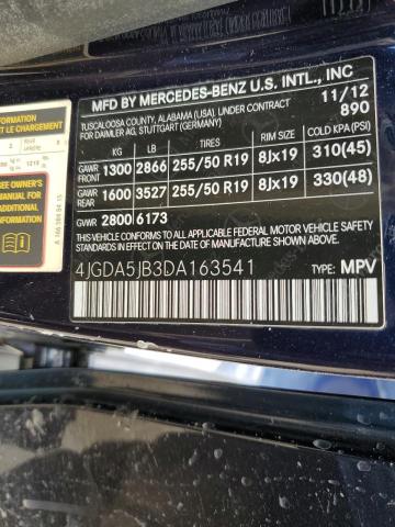 4JGDA5JB3DA163541 - 2013 MERCEDES-BENZ ML 350 BLUE photo 13