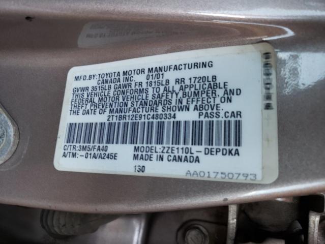 2T1BR12E91C480334 - 2001 TOYOTA COROLLA CE SILVER photo 12