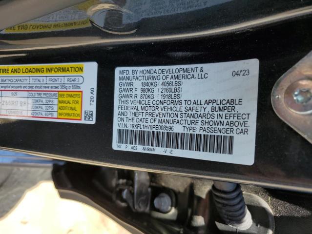 19XFL1H76PE008596 - 2023 HONDA CIVIC EXL ნაცრისფერი ფოტო 12