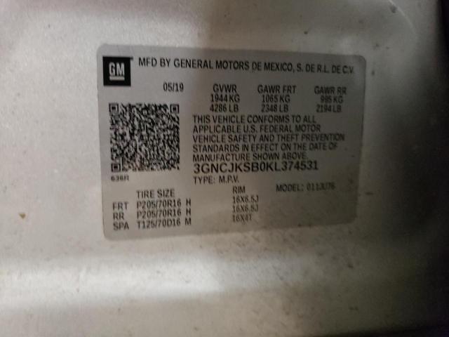 3GNCJKSB0KL374531 - 2019 CHEVROLET TRAX LS SILVER photo 13