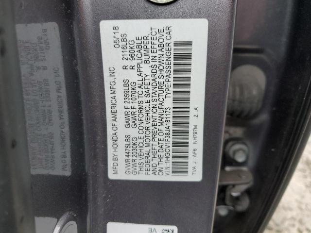 1HGCV1F38JA181173 - 2018 HONDA ACCORD SPORT CHARCOAL photo 12