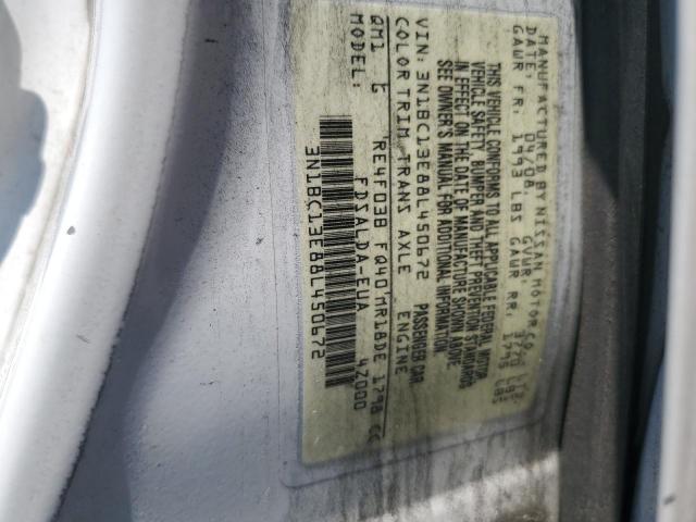 3N1BC13E88L450672 - 2008 NISSAN VERSA S WHITE photo 12