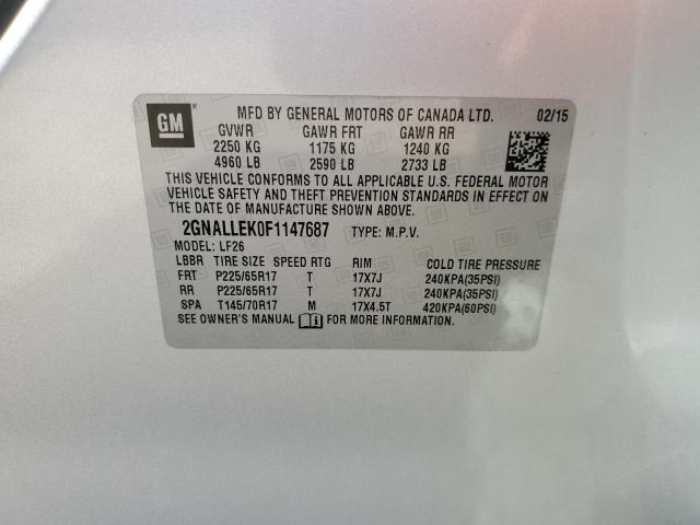 2GNALLEK0F1147687 - 2015 CHEVROLET EQUINOX L SILVER photo 14