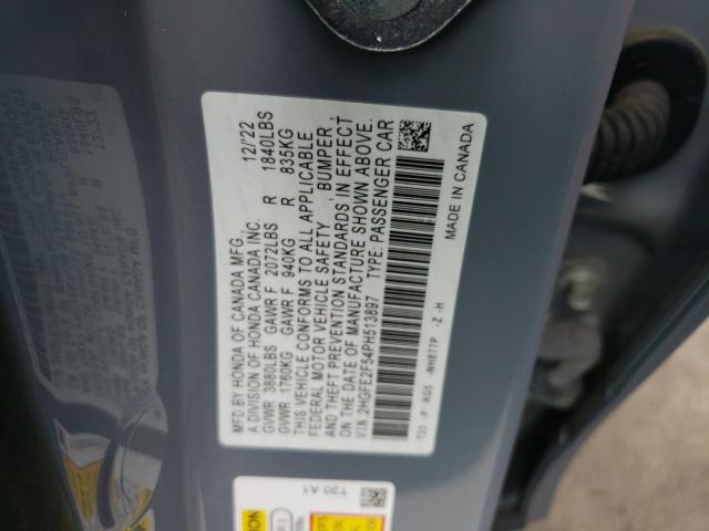 2HGFE2F54PH513897 - 2023 HONDA CIVIC SPORT 灰色 照片 12