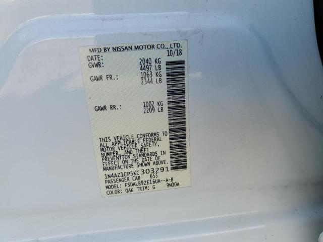 1N4AZ1CP5KC303291 - 2019 NISSAN LEAF S WHITE photo 12