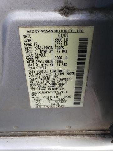 5N1AR18U45C716781 - 2005 NISSAN PATHFINDER LE SILVER photo 13