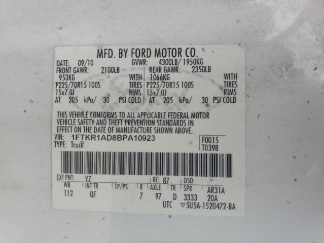 1FTKR1AD8BPA10923 - 2011 FORD RANGER WHITE photo 12