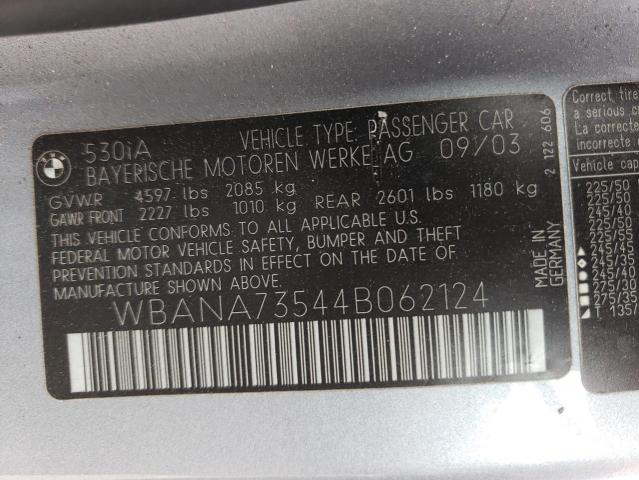 WBANA73544B062124 - 2004 BMW 530 I GRAY photo 12