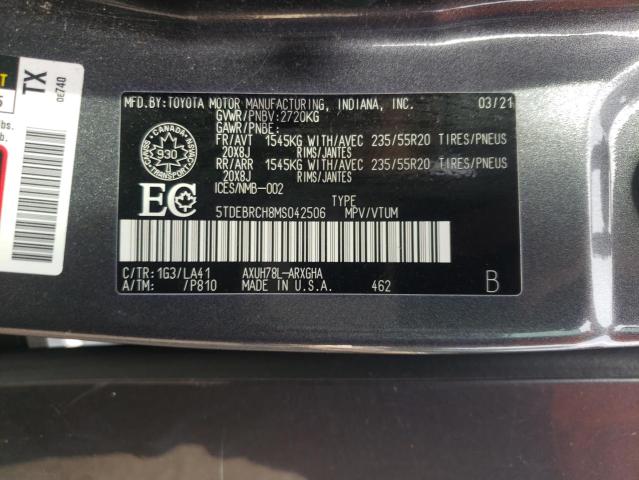 5TDEBRCH8MS042506 - 2021 TOYOTA HIGHLANDER HYBRID PLATINUM GRAY photo 13