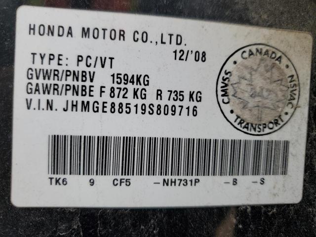 JHMGE88519S809716 - 2009 HONDA FIT LX BLACK photo 12