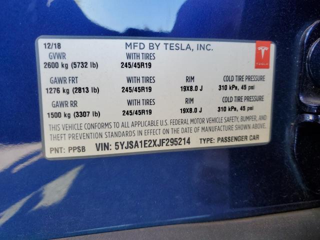 5YJSA1E2XJF295214 - 2018 TESLA MODEL S BLUE photo 12