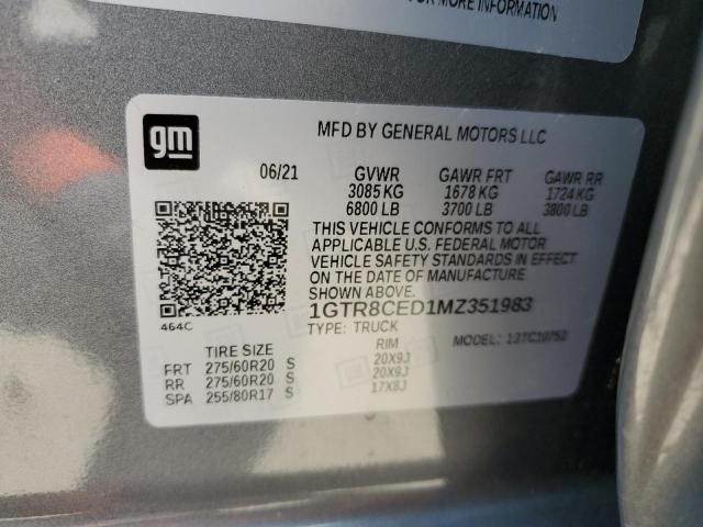 1GTR8CED1MZ351983 - 2021 GMC SIERRA C1500 ELEVATION GRAY photo 13