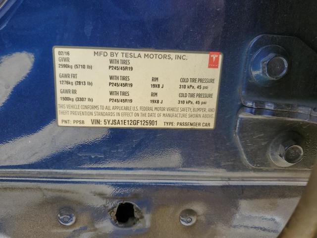5YJSA1E12GF125901 - 2016 TESLA MODEL S 蓝色 照片 13