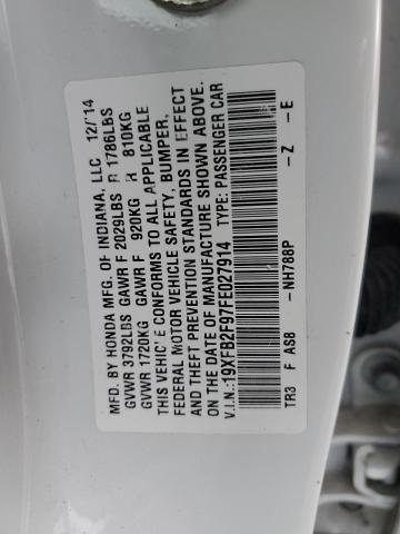 19XFB2F97FE027914 - 2015 HONDA CIVIC EXL WHITE photo 12