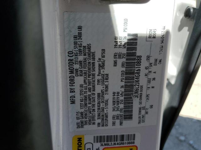 3LN6L2JK4GR610888 - 2016 LINCOLN MKZ WHITE photo 13