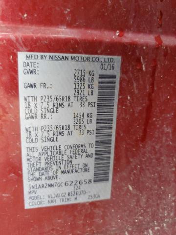 5N1AR2MN7GC622658 - 2016 NISSAN PATHFINDER S RED photo 12