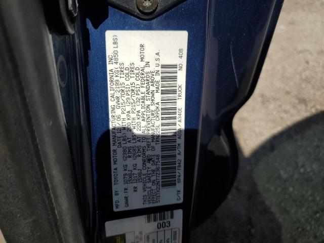 5TETX22N77Z367548 - 2007 TOYOTA TACOMA ACCESS CAB ლურჯი ფოტო 12