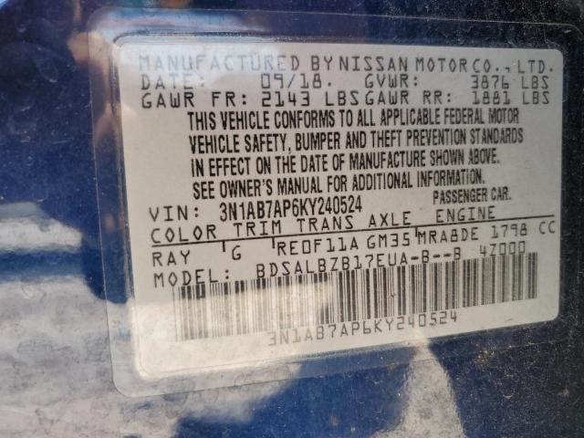 3N1AB7AP6KY240524 - 2019 NISSAN SENTRA S 蓝色 照片 12