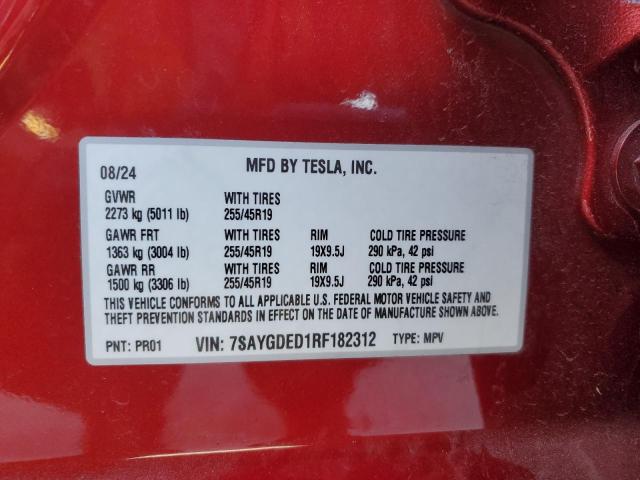7SAYGDED1RF182312 - 2024 TESLA MODEL Y წითელი ფოტო 13