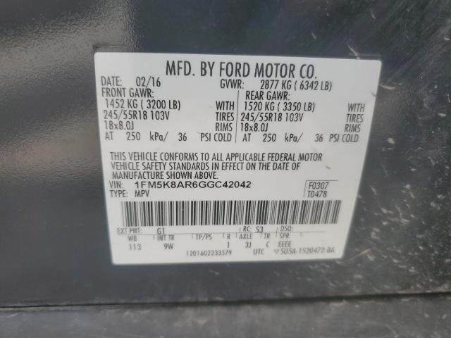 1FM5K8AR6GGC42042 - 2016 FORD EXPLORER POLICE INTERCEPTOR შავი ფოტო 12