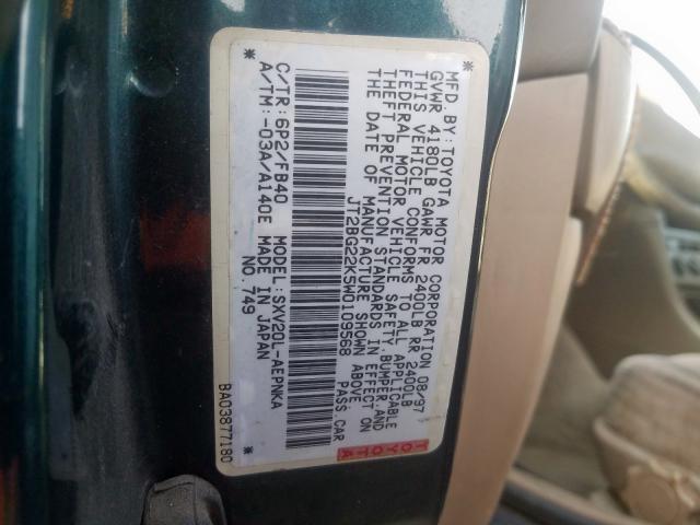 JT2BG22K5W0109568 - 1998 TOYOTA CAMRY CE  photo 10