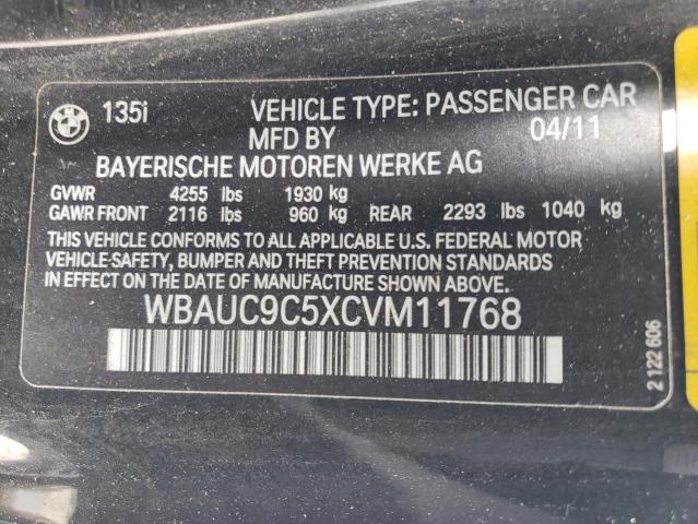 WBAUC9C5XCVM11768 - 2012 BMW 135 I BLACK photo 12