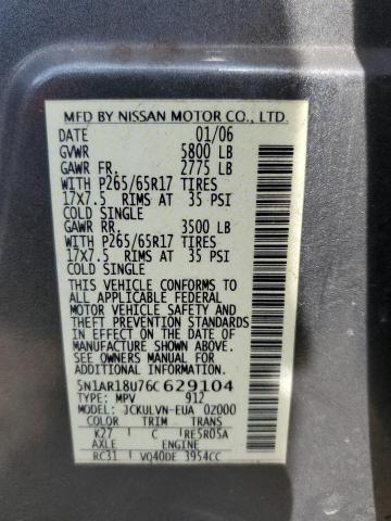 5N1AR18U76C629104 - 2006 NISSAN PATHFINDER LE GRAY photo 13