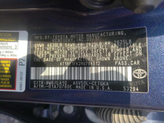 4T1BF1FK2HU784512 - 2017 TOYOTA CAMRY LE BLUE photo 12