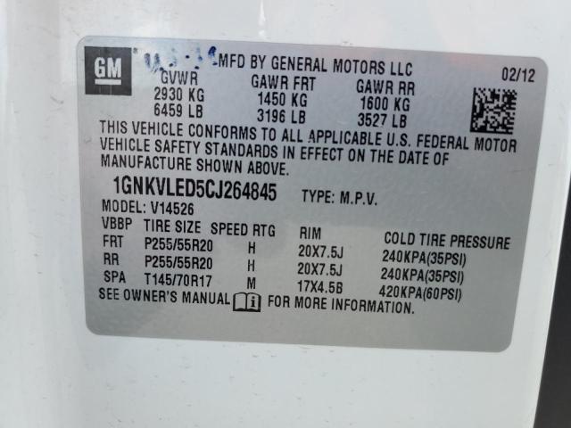 1GNKVLED5CJ264845 - 2012 CHEVROLET TRAVERSE LTZ WHITE photo 14