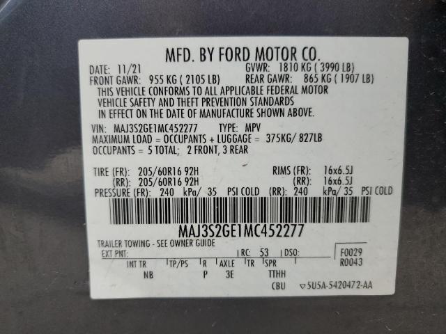 MAJ3S2GE1MC452277 - 2021 FORD ECOSPORT SE Сұр фото 13