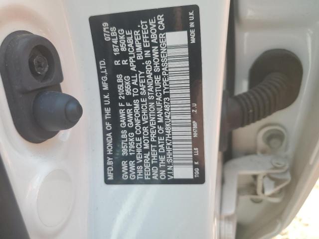 SHHFK7H48KU424873 - 2019 HONDA CIVIC SPORT თეთრი ფოტო 12