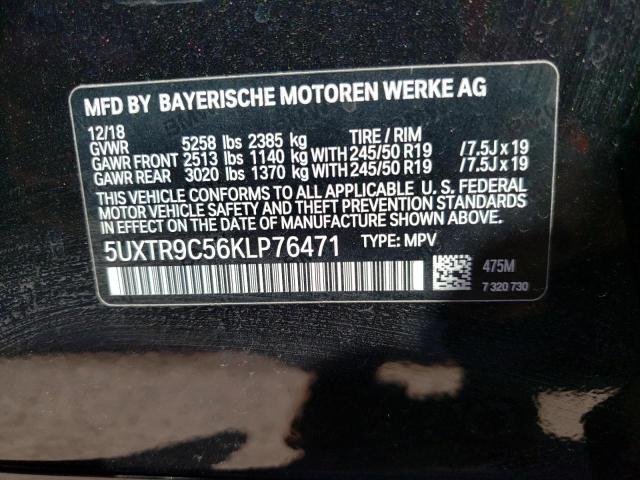 5UXTR9C56KLP76471 - 2019 BMW X3 XDRIVE30I BLACK photo 12