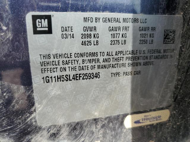 1G11H5SL4EF259346 - 2014 CHEVROLET MALIBU LTZ ლურჯი ფოტო 12