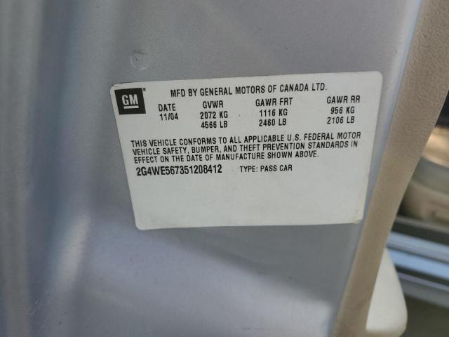 2G4WE567351208412 - 2005 BUICK LACROSSE CXS ვერცხლისფერი ფოტო 12