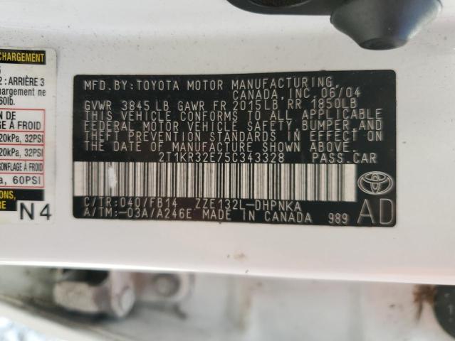2T1KR32E75C343328 - 2005 TOYOTA COROLLA MA XR WHITE photo 12