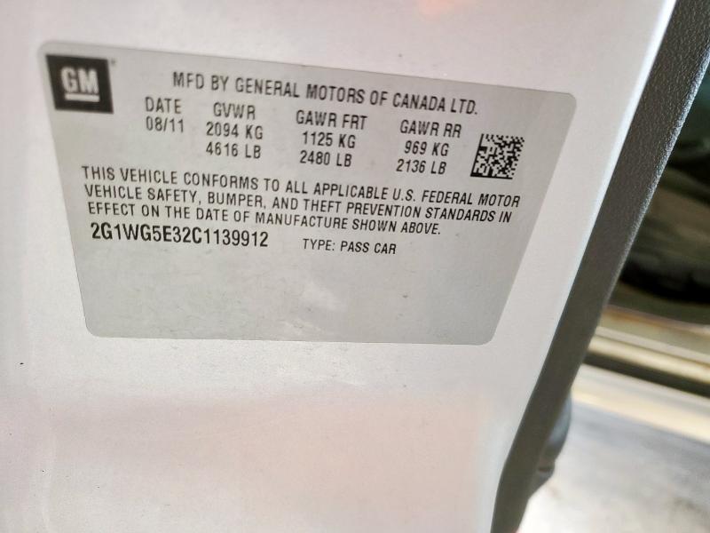 2G1WG5E32C1139912 - 2012 CHEVROLET IMPALA LT SILVER photo 12