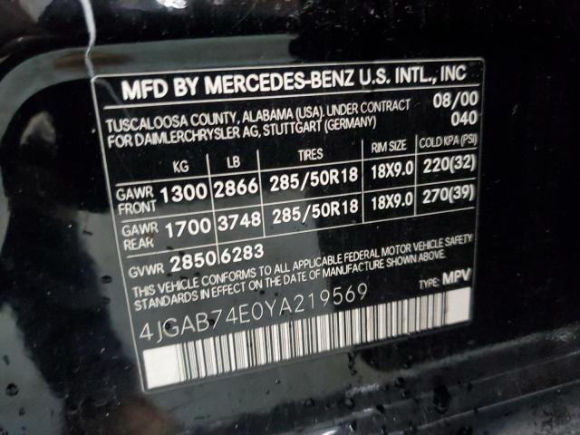 4JGAB74E0YA219569 - 2000 MERCEDES-BENZ ML 55 BLACK photo 13