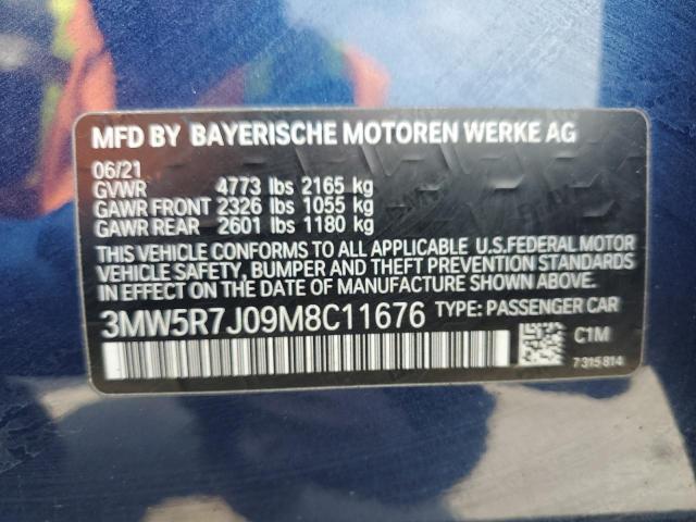 3MW5R7J09M8C11676 - 2021 BMW 330XI BLUE photo 12