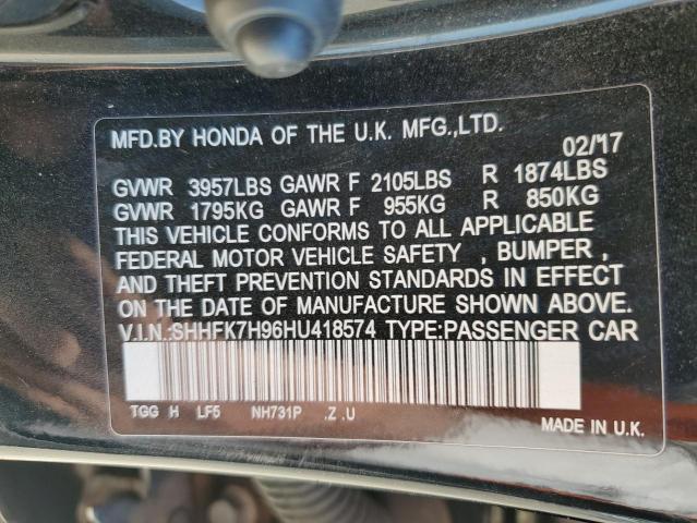 SHHFK7H96HU418574 - 2017 HONDA CIVIC SPORT TOURING BLACK photo 12