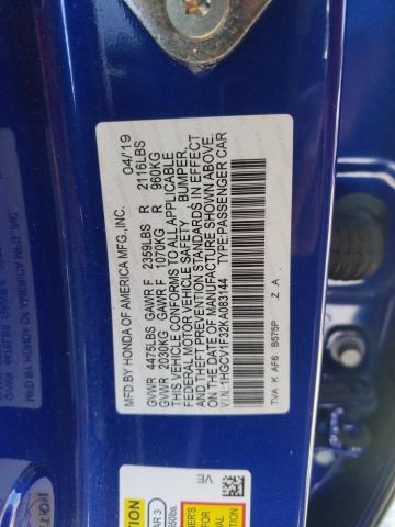 1HGCV1F32KA083144 - 2019 HONDA ACCORD SPORT Синій фото 12