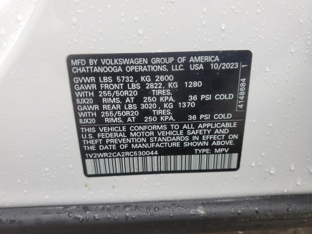 1V2WR2CA2RC530044 - 2024 VOLKSWAGEN ATLAS SE Ақ фото 13