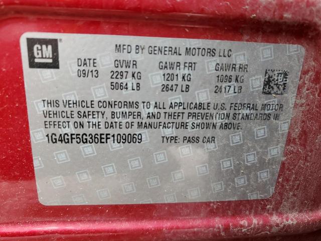 1G4GF5G36EF109069 - 2014 BUICK LACROSSE TOURING RED photo 12