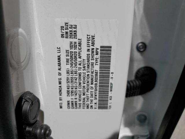 5FNYF8H59LB020687 - 2020 HONDA PASSPORT EXL თეთრი ფოტო 13