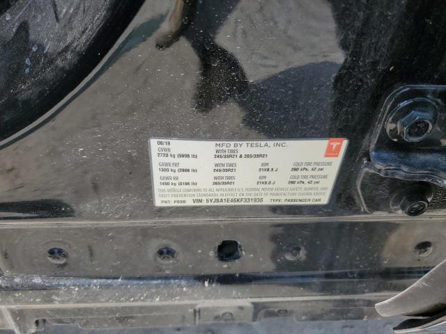 5YJSA1E46KF331936 - 2019 TESLA MODEL S Սև լուսանկար 12