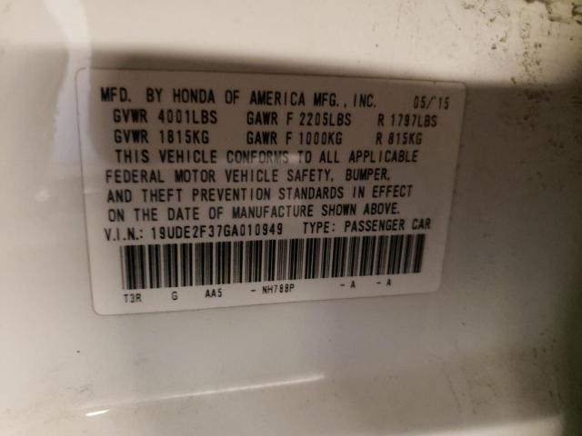 19UDE2F37GA010949 - 2016 ACURA ILX BASE WATCH PLUS WHITE photo 10